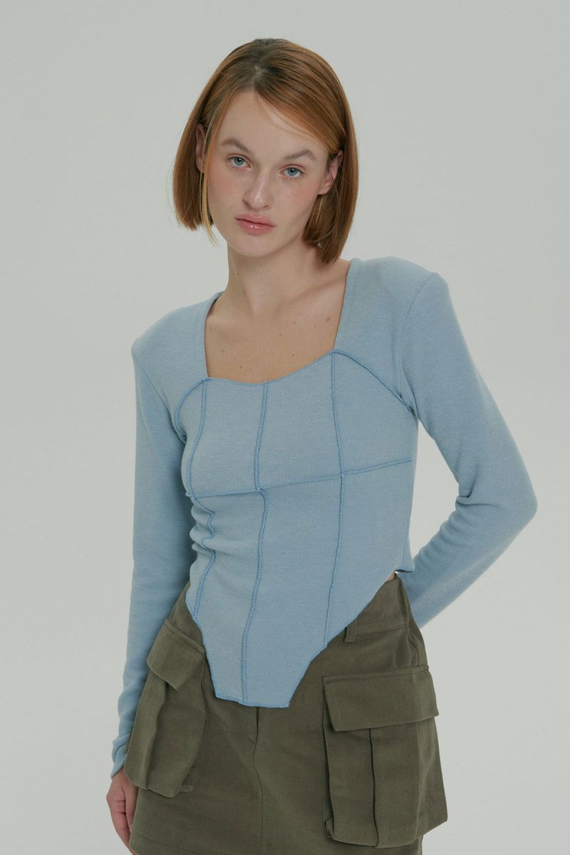 SOFT SQUARE NECK TOP / SKY BLUE