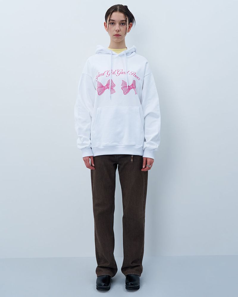 TWIN RIBBON HOODIE-WHITE