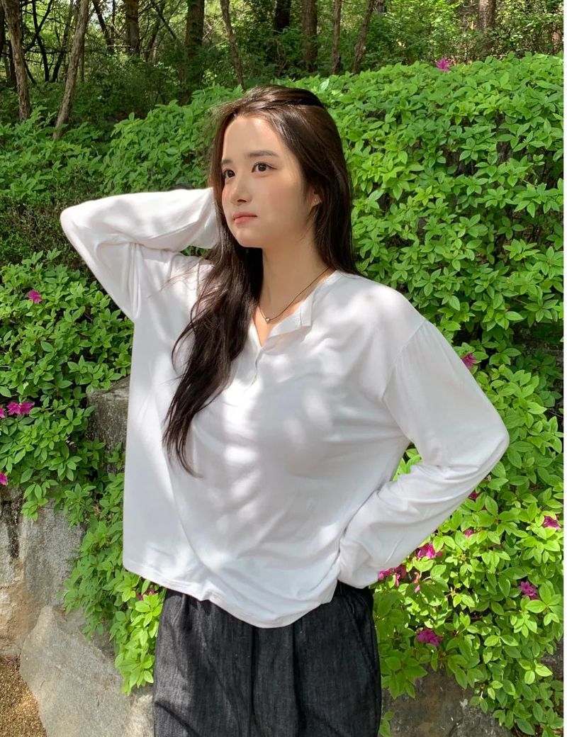 Vane Button Oversized Loose-Fit Long-Sleeve