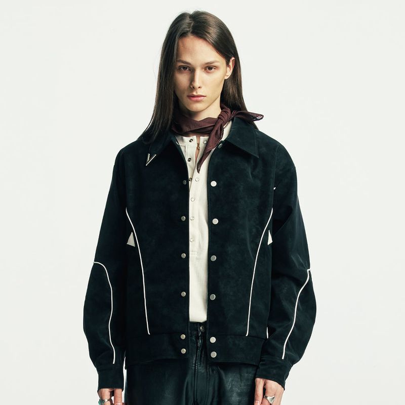 suede piping western jacket black