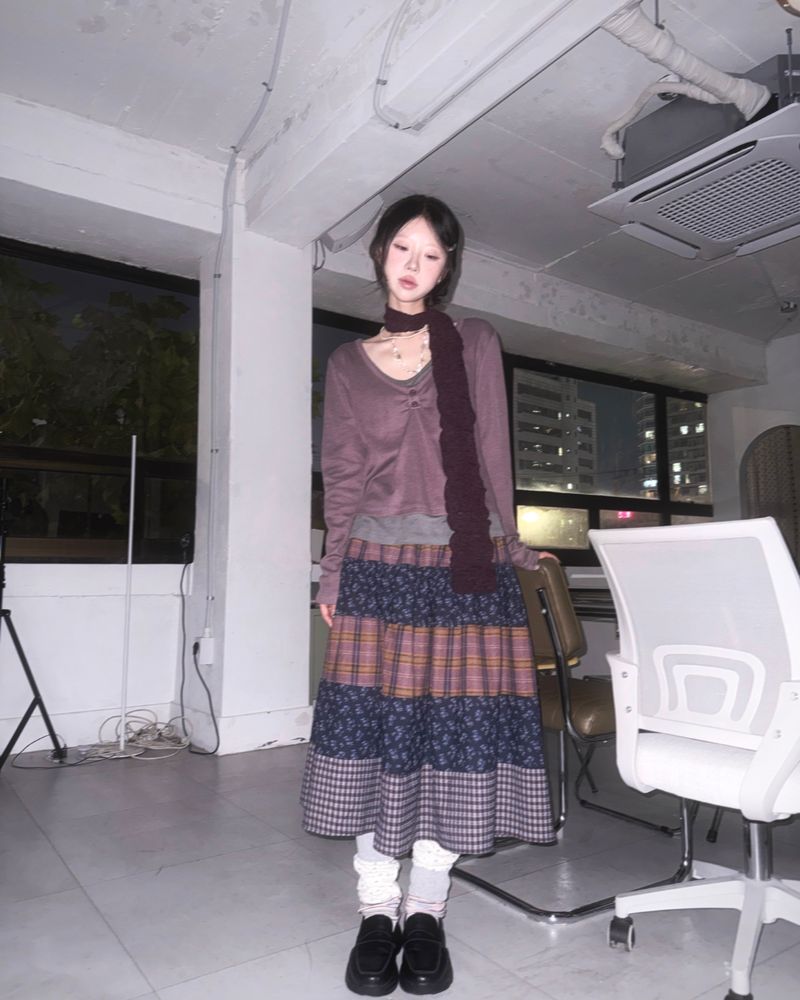 (3color) Shirring Button Layered Wool Knit Tee