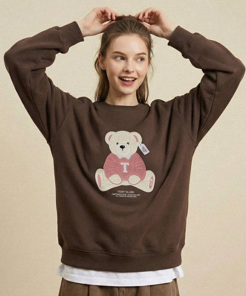 Boucle teddy knit sweatshirts [BROWN]