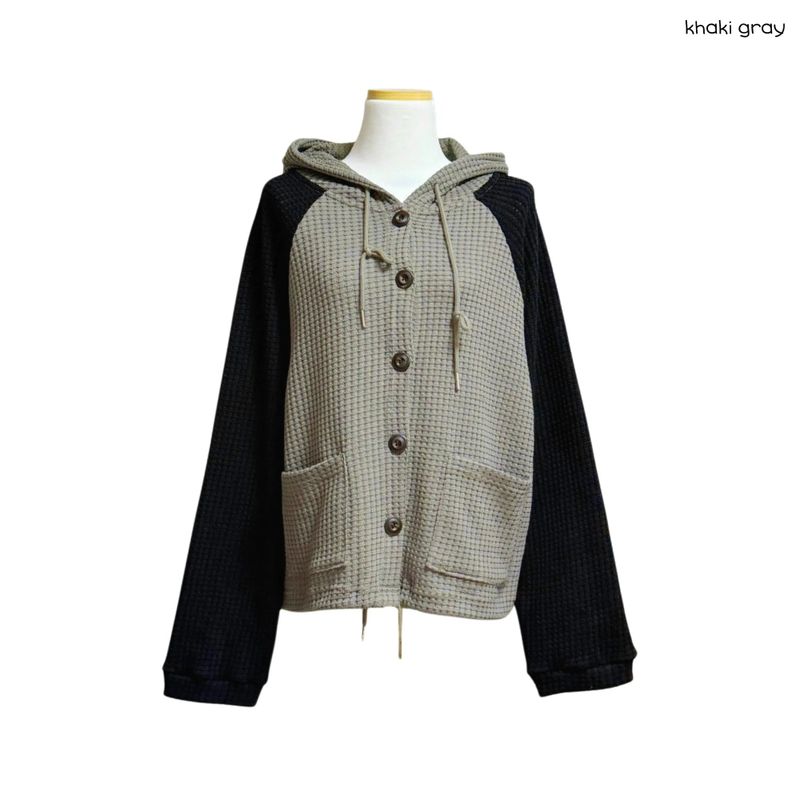 (2color) Waffle Raglan Hood Cardigan