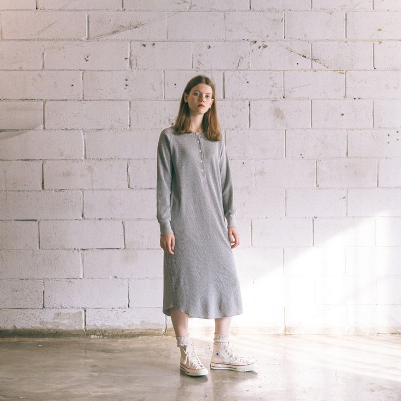 Patchwork Waffle Onepiece] Grey
