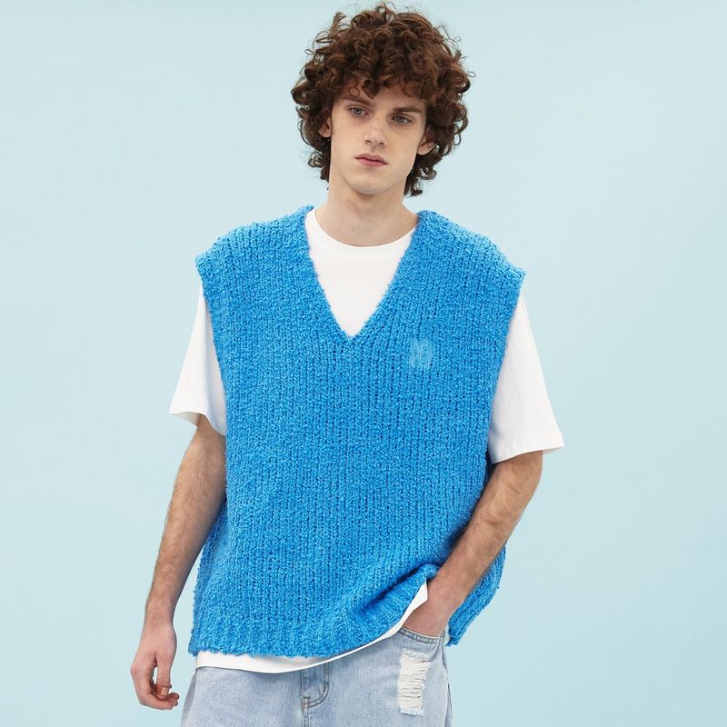 Cotton boucle v neck vest