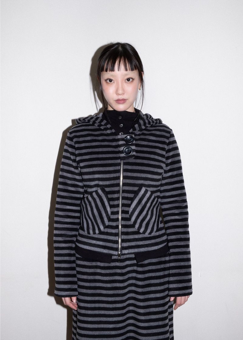 Pocket Fleece Hoodie Jacket [Striped]