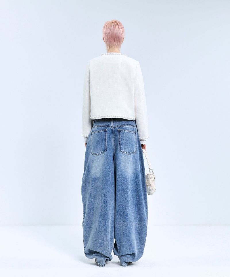 85-VIVAJ050 Line Point Crop Tweed Jacket White