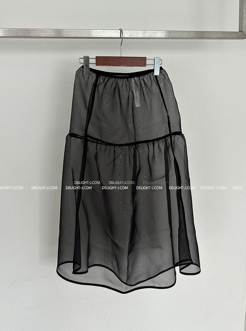 Volume see-through layered long skirt