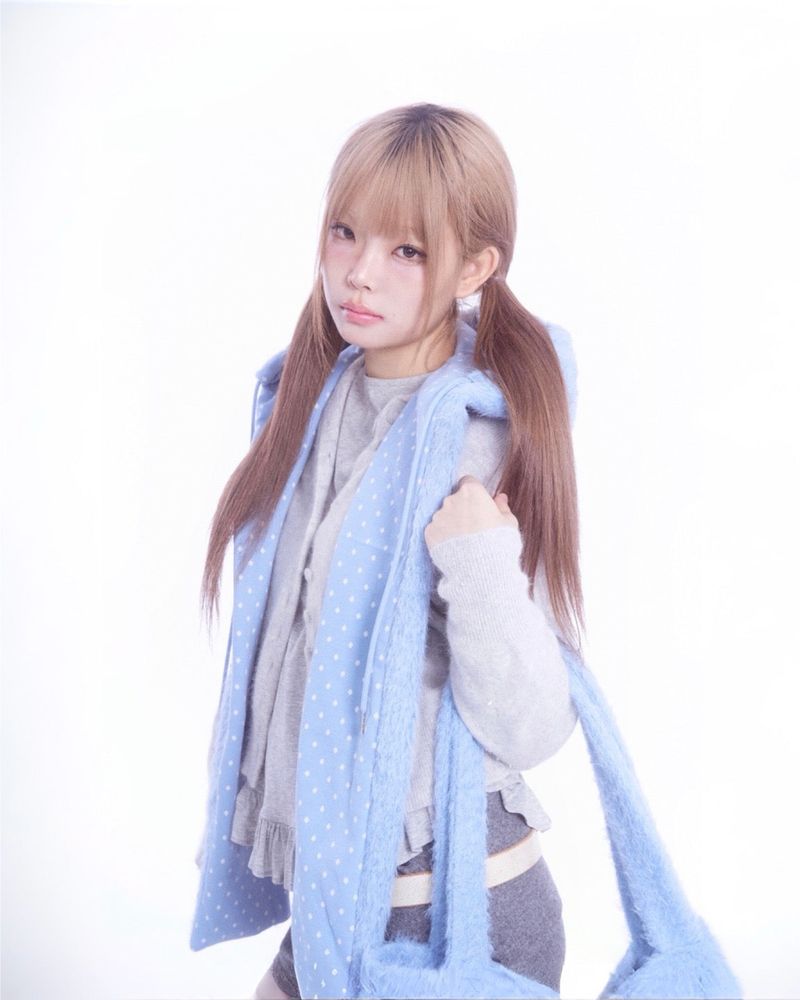 Fluffy hood muffler (blue)