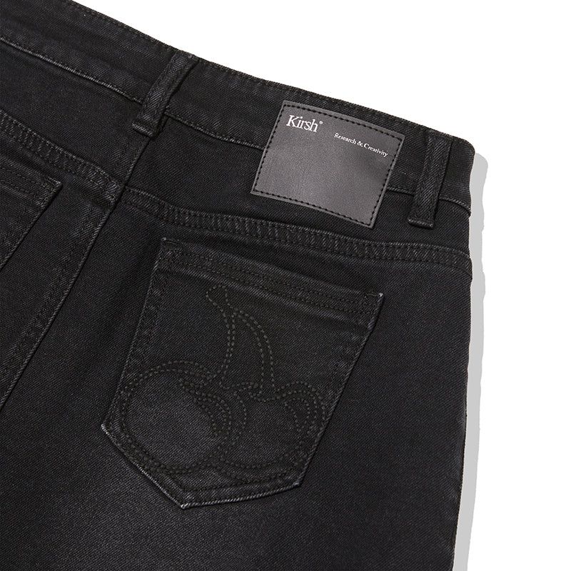 CHERRY DENIM PLEATS MINI SKIRT [BLACK]