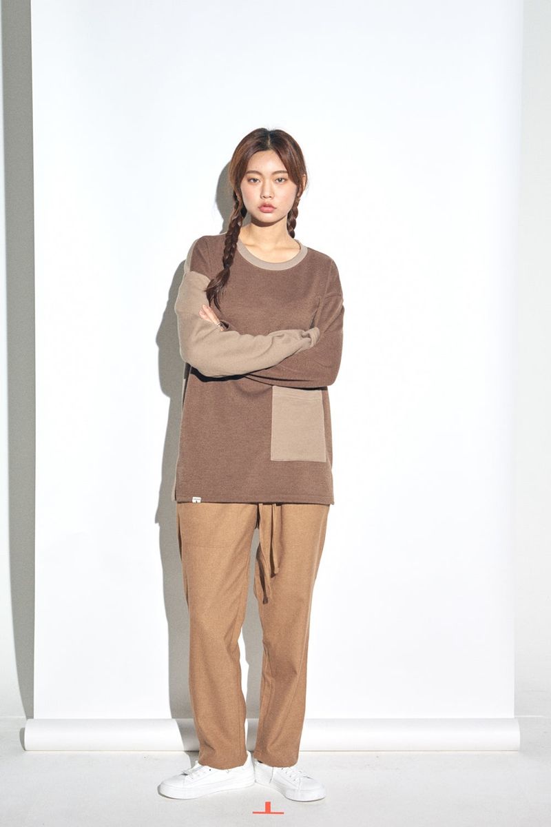 KNIT X TERRY COMBINATION POCKET TEE (Beige)