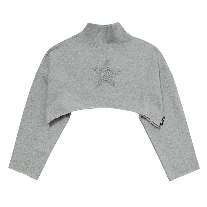 MELANGE GRAY TURTLENECK CROP SWEATSHIRT