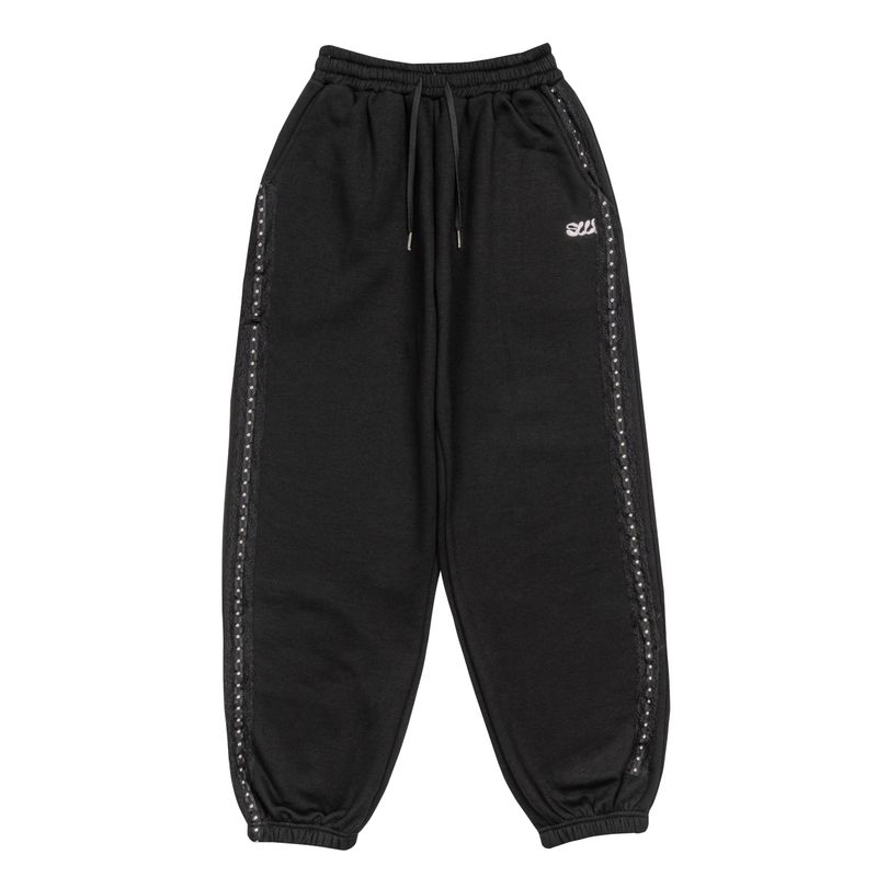 LACE STUD JOGGER PANTS - BLACK
