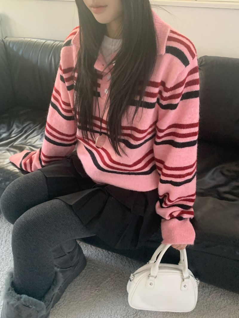Candy Parade Collar Stripe Knit