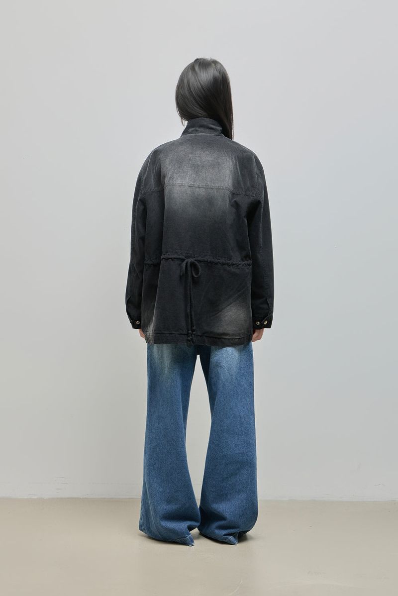 Washed High-Neck Field Jacket_Black