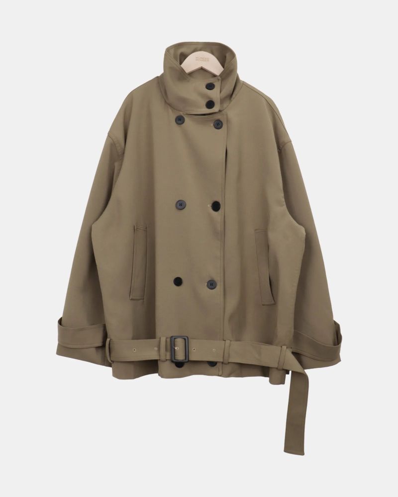 Keini High Neck Double-Breasted Short Trench Jacket