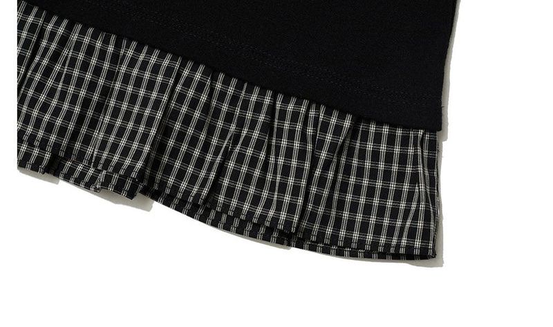CHECK LAYERED LONG SLEEVE - BLACK