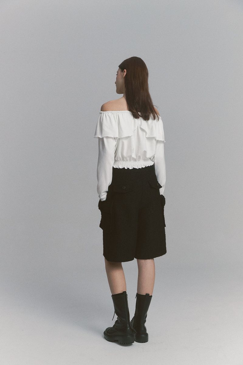 Ribbon Tweed Bermuda Pants Black