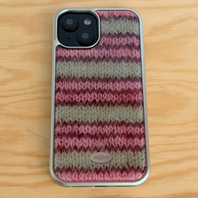 MOHAIR STRIPE SILVER EPOXY CASE _ PINK