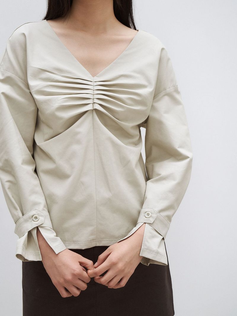 PINTUCK POINT BLOUSE [ MINT GRAY ]