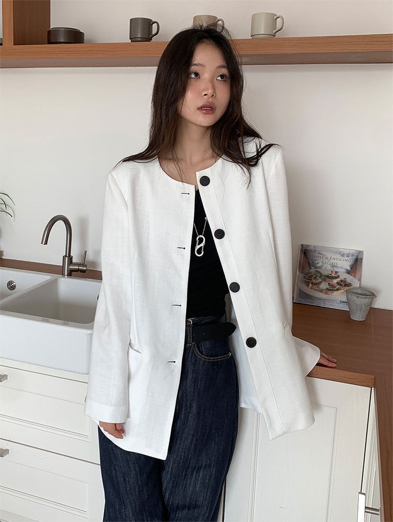 NON COLLAR LINEN JACKET (2C)