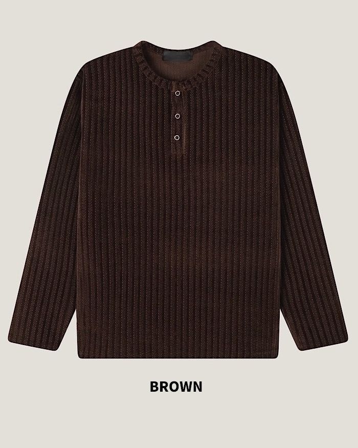 (M's) Velour Henley Neck Long Sleeve