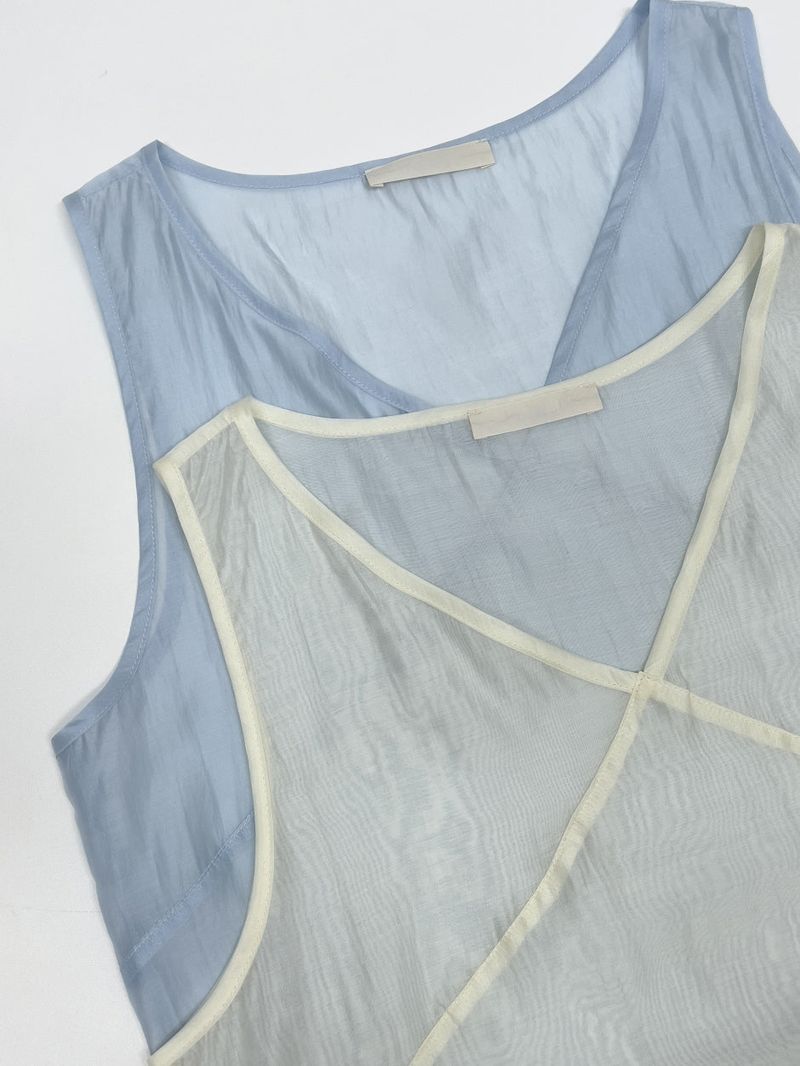 Tencel See-through Frill Sleeveless Blouse