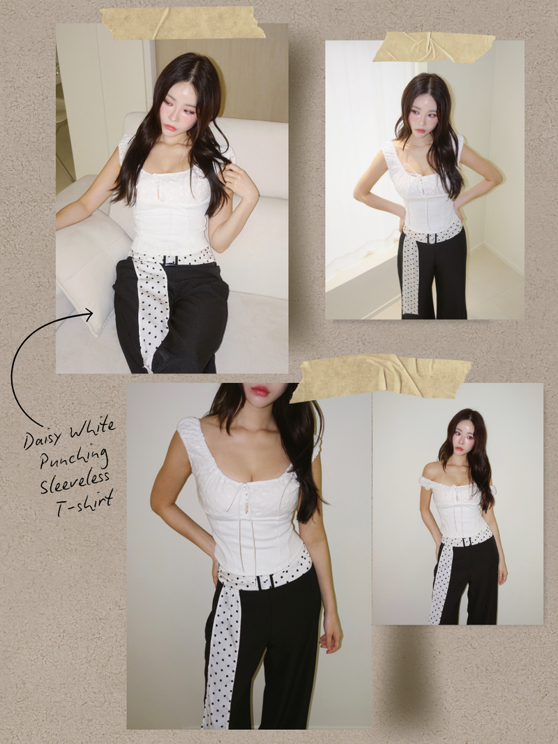 Dot Scarf Belt Long Slacks Pants