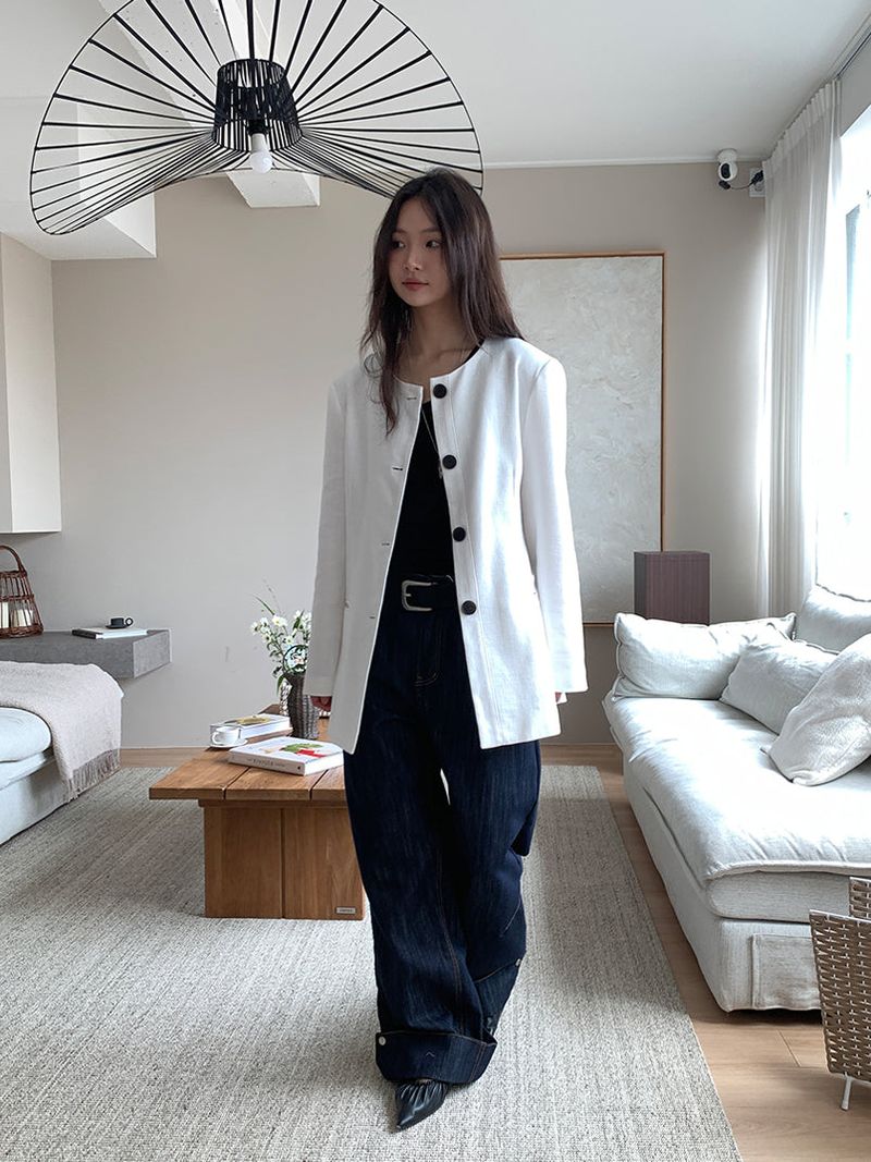NON COLLAR LINEN JACKET (2C)
