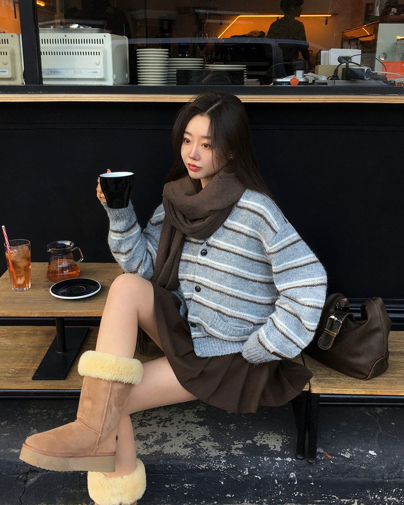 [ORIGINAL] Sand Stripe Oversized Wool Cardigan