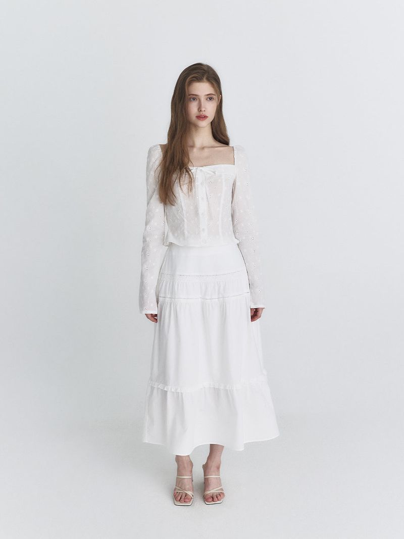 Ribbon square blouse (Ivory)