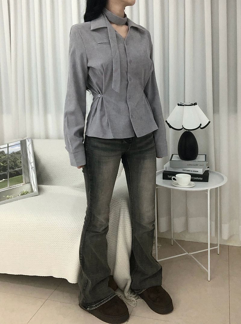 Dual Tie Pintuck Line Shirt