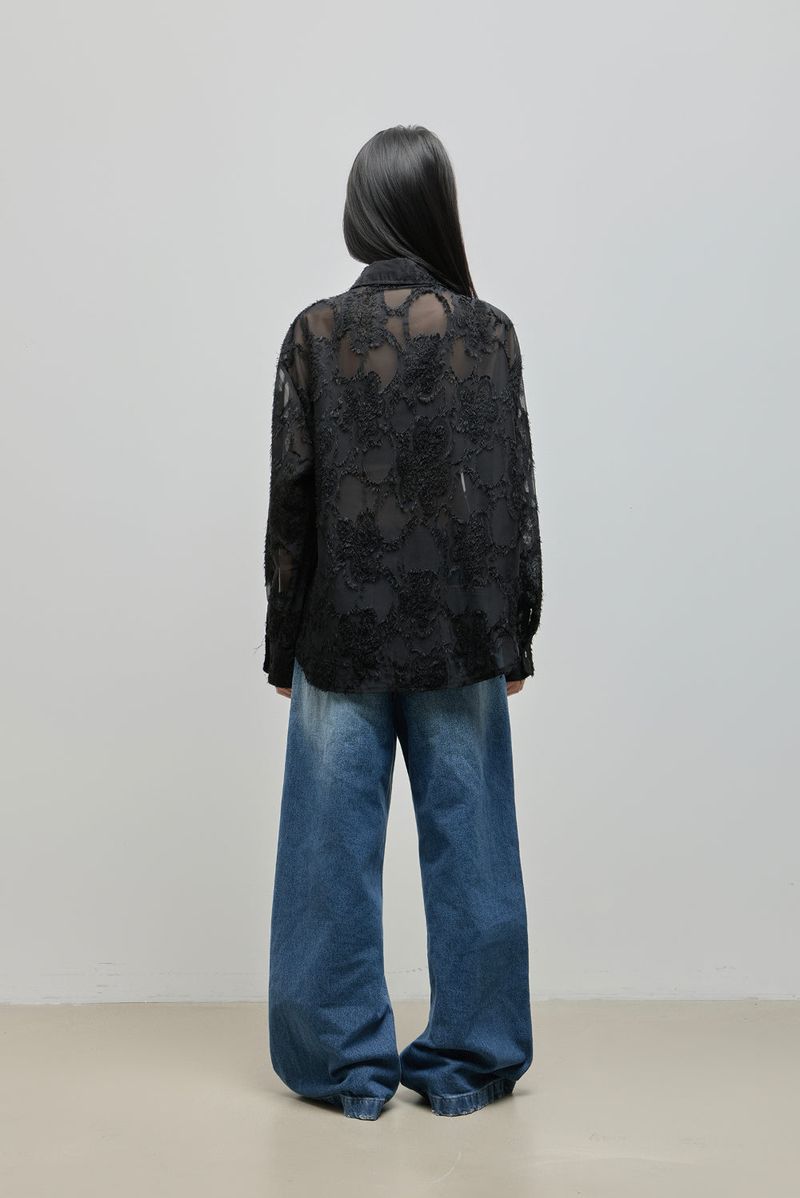 Feather Lace Overfit Shirt_Cream