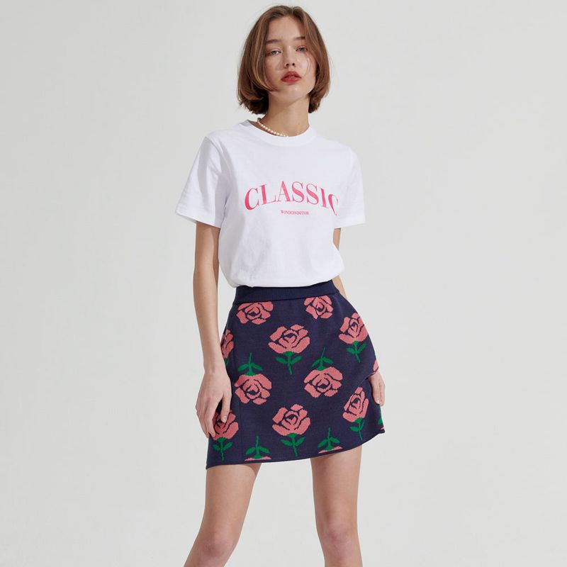 Rose pattern Mini Skirt [Navy]