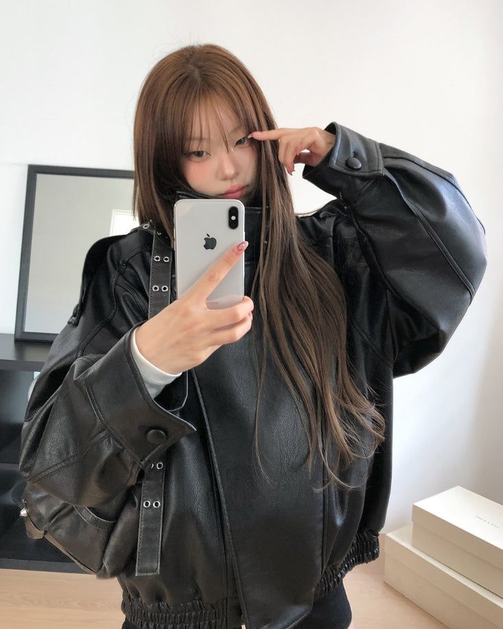 Saint High-Neck Unbalanced Leather Jacket