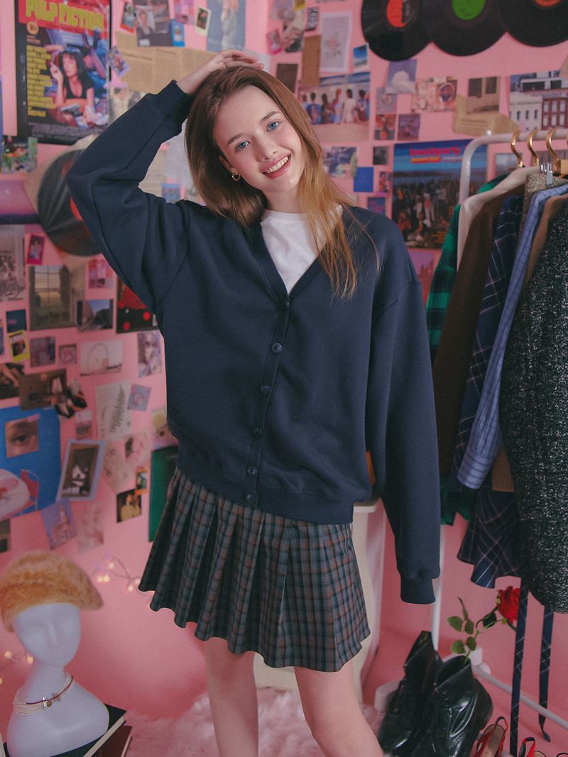 COTTON V NECK OVERFIT CARDIGAN_NAVY