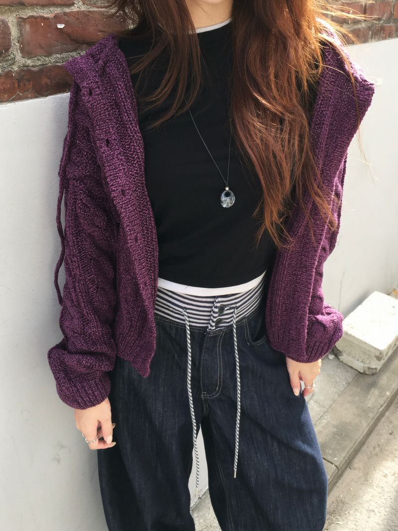 Witty Cable Hooded Knit Cardigan (5c)