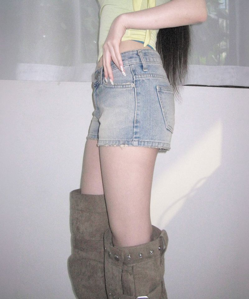 vintage wash denim shorts