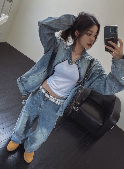 Wings Track Gradient Pinch Denim Jacket