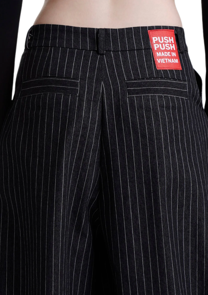PUSH PUSH PP STRIPES PANTS ストライプワイドパンツ（ブラック