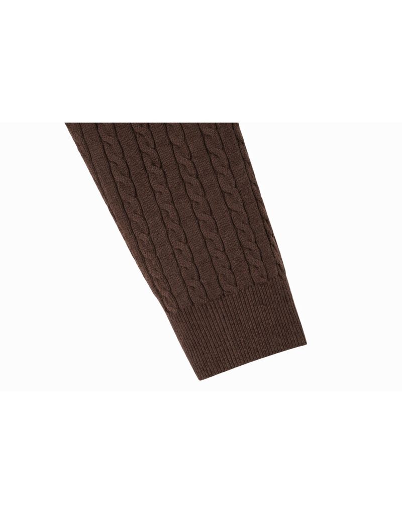 Elodie Silk Collar Cable Knit Cardigan Brown