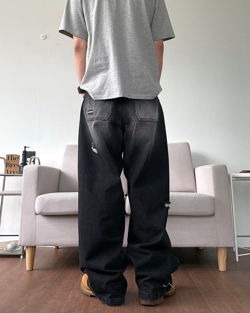Destroyed brush denim pants