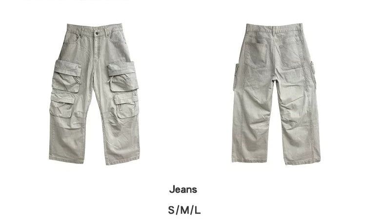 Multi-Pocket Jeans Wide Casual Pants