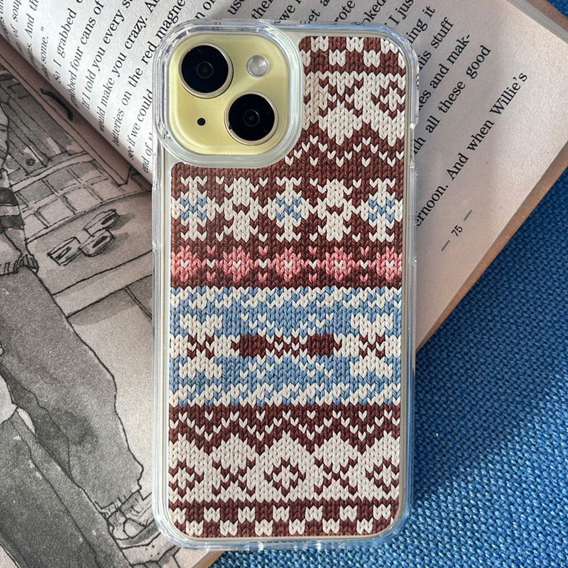FAIR ISLE KNIT HARD JELL CASE_ BROWN