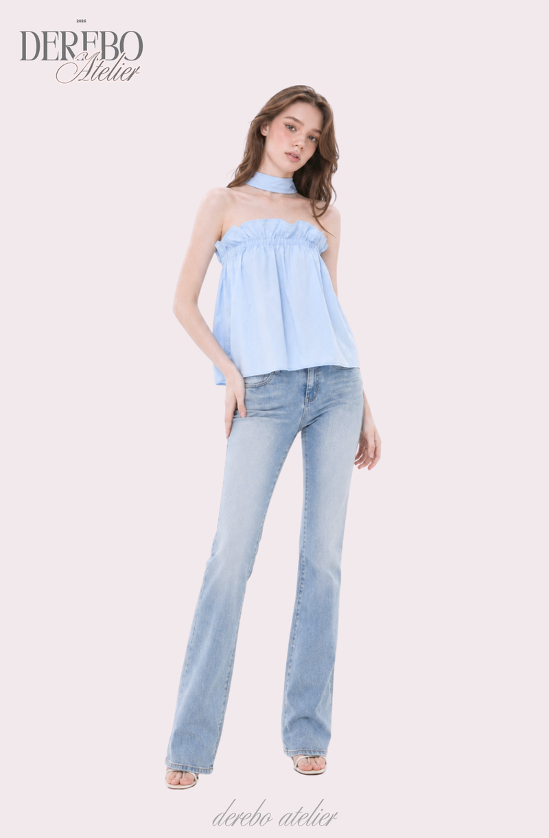 neck halter frill sleeveless top blouse