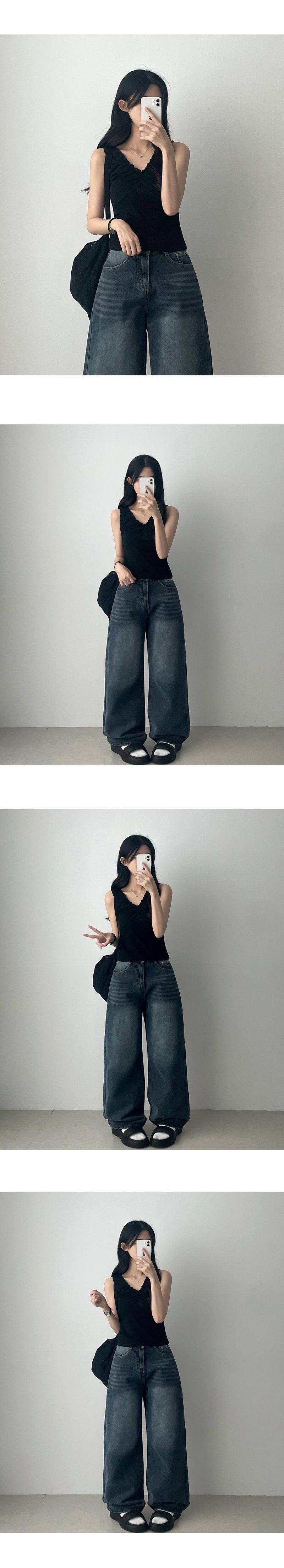 Loafing Natural Washing Daily Denim Wide Pants