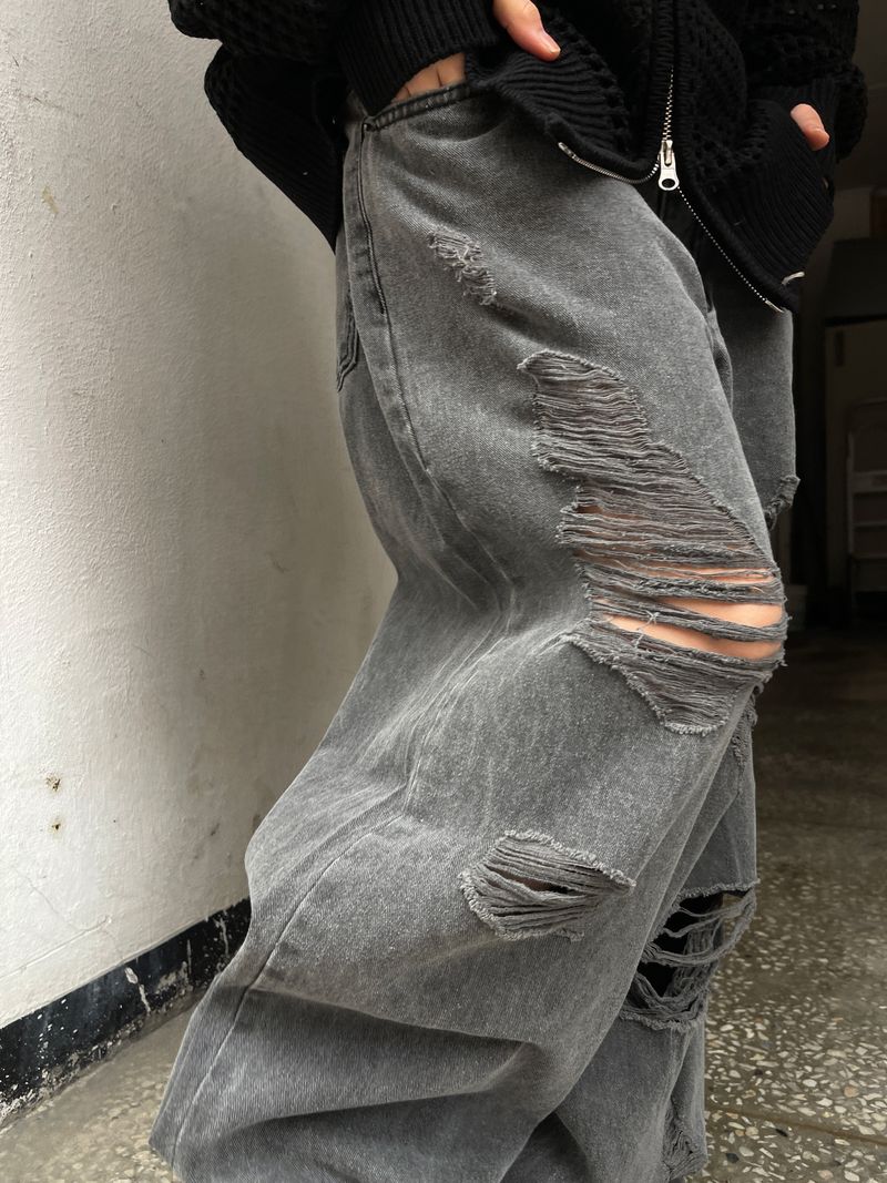 Kai Destroyed Black Jeans Wide Pants