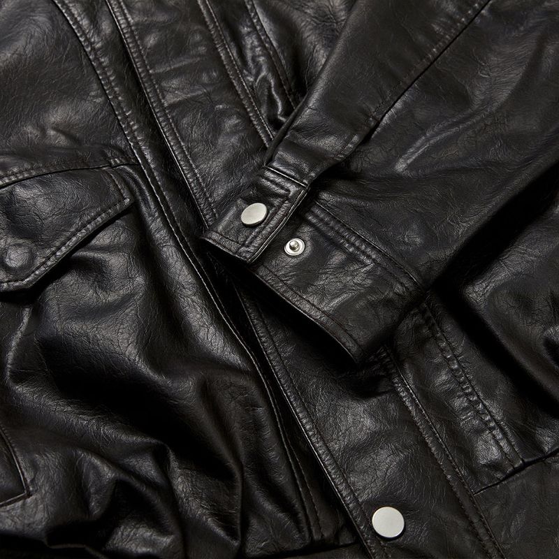 Washed Faux Leather Blouson (Dark Brown)