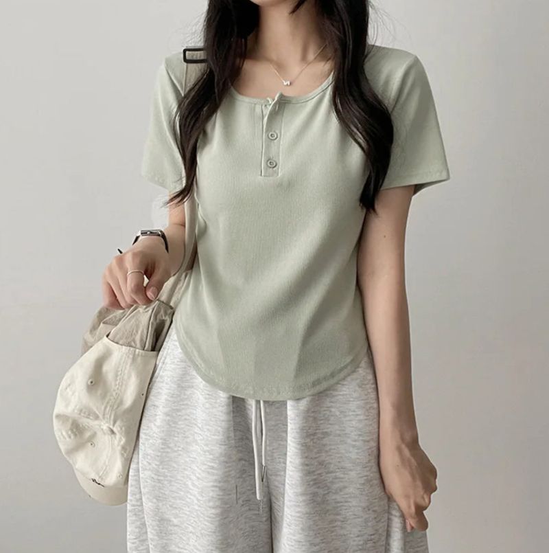 Waddoo hem round button short sleeve tee