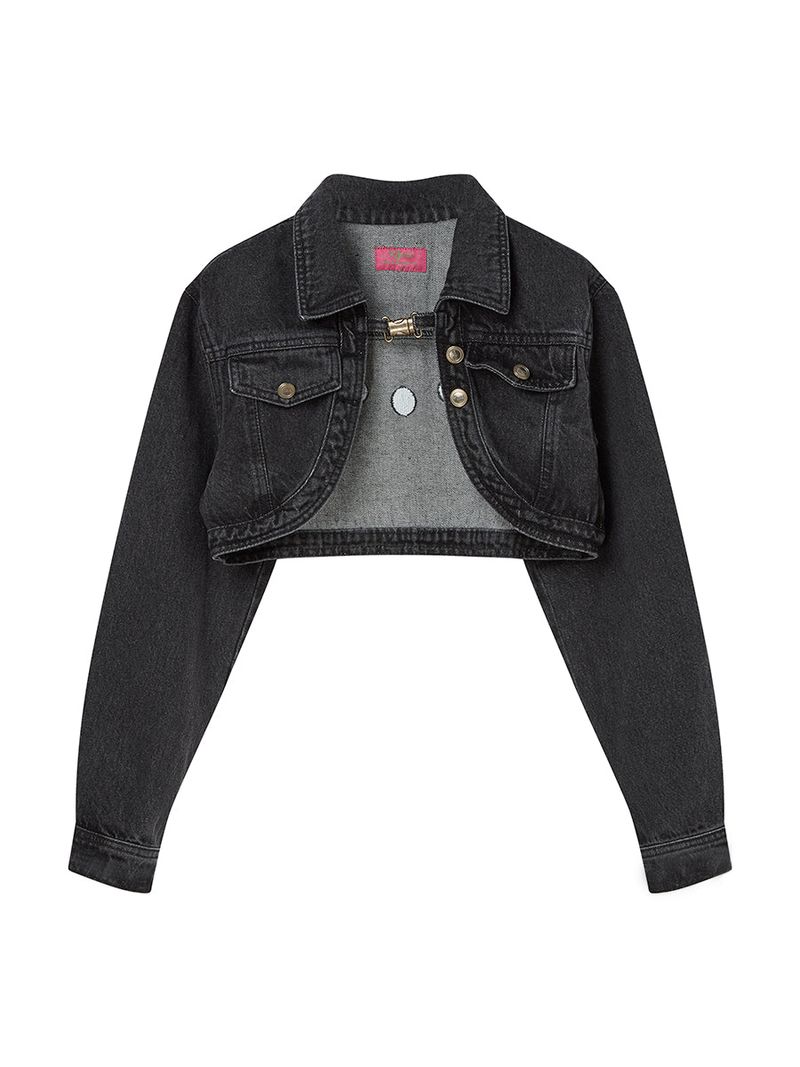 BOLERO SHAPE DENIM JACKET (BLACK WASHED)